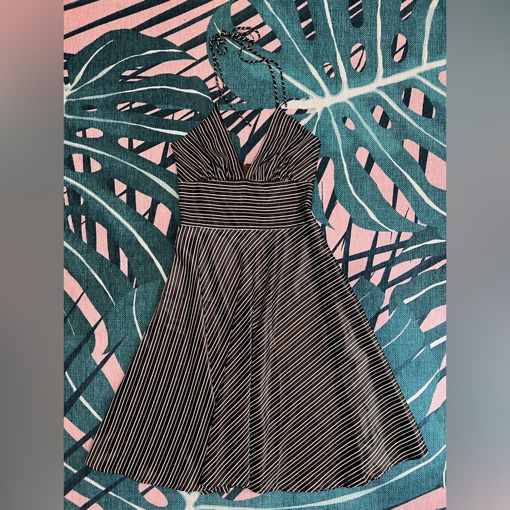 NWT Vintage Alyn Paige Silky Spaghetti Strap Striped Circular Long Dress
